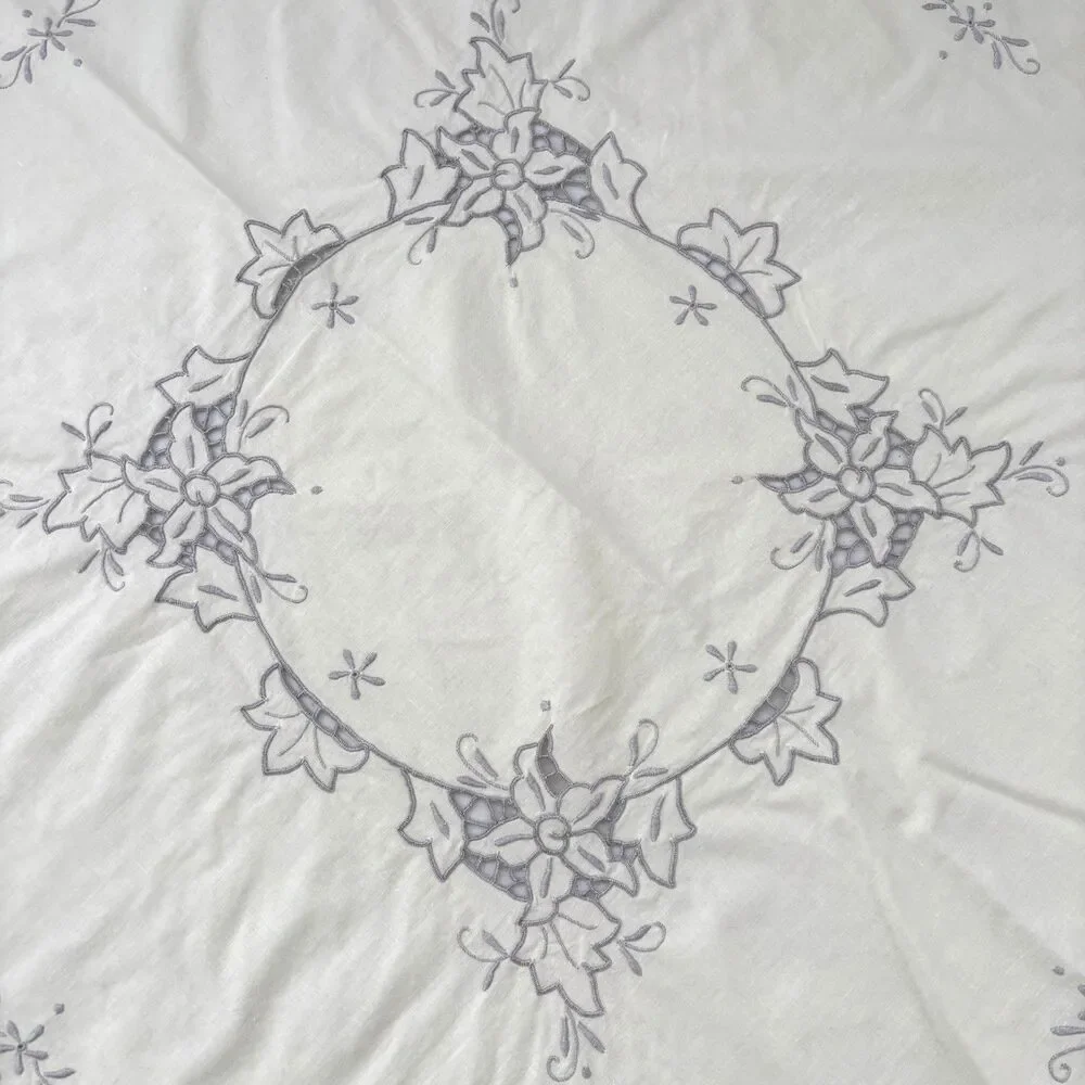 Vintage Ecru Square Cutwork Table Topper Cottagecore Shabby Decor Heirloom